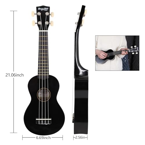Image of Strong Wind Soprano Ukulele 21 Inch Basswood Ukeleles for Beginners Four Strings Hawaiian Guitar Christmas Ukulele for Adults Teenagers, Black