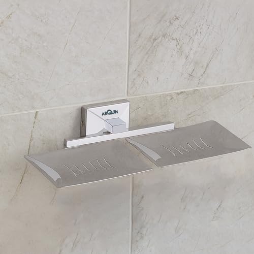 Image of ARQUIN ARQUIN Twin Soap Dish For Bathroom | Dual Soap Tray Holder Bathroom Accessories Set | 304 Grade Stainless Steel Dual Soap Dish | Soap Stand Drainage Slots Soap Stand for Washbasin Vento(Chrome)