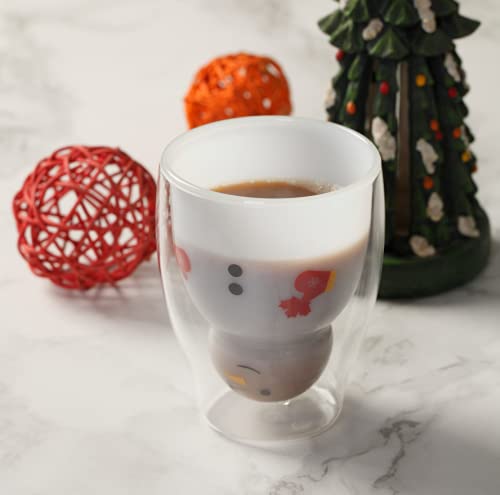 280Ml/9.5Oz Snowman Double Wall Glass Mug For Christmas, Cute Double Walled Thermo Cup, Espresso Glass Cup, Insulated Coffee Mugs, Drinking Cup #TOP3