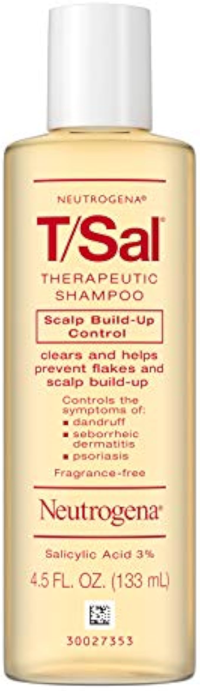 Neutrogena T/Sal Therapeutic Shampoo for Scalp Build-Up Control with Salicylic Acid, Scalp Treatment for Dandruff, Scalp Psoriasis & Seborrheic Dermatitis Relief, 4.5 fl. oz