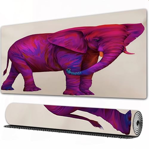 FEHWI Alfombrilla ratón 90×40 cm,Ilustración Vectorial Brillante de Elefante Africano Pintado de Rosa (Loxodonta,Mouse Pad con Superficie Suave y Base de Goma Antideslizante,Oficina y Gaming en casa