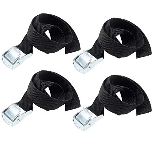 sourcing map Tie Down Strap Cam Buckle Lashing Strap 1 x 1.6Ft 176lb 80Kg Load Polypropylene for Moving Securing Cargo, Black, Pack of 4