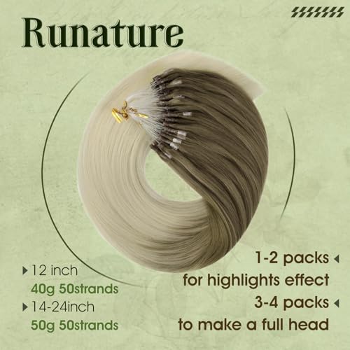 RUNATURE Micro Beads Hair Extensions Human Hair Blonde Ombre Micro Hair Extensions Real Human Hair Balayage Blonde Micro Loop Hair Extensions 24 Inch 50g - Image 2