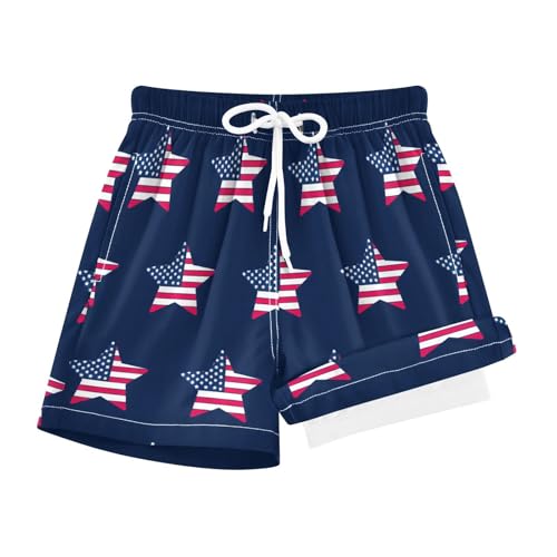 YANENDIE Boy Swim Trunks with Compression Liner Independence Day Boys Swim Shorts Quick Dry Beach Shorts