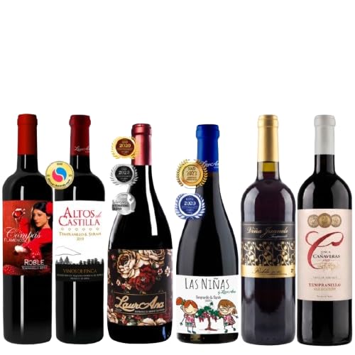Bodegas Cañaveras Degustación Vinos Tintos - Lote de 6 botellas Vino de la Tierra de Castilla- Pack 6 x 750 ml