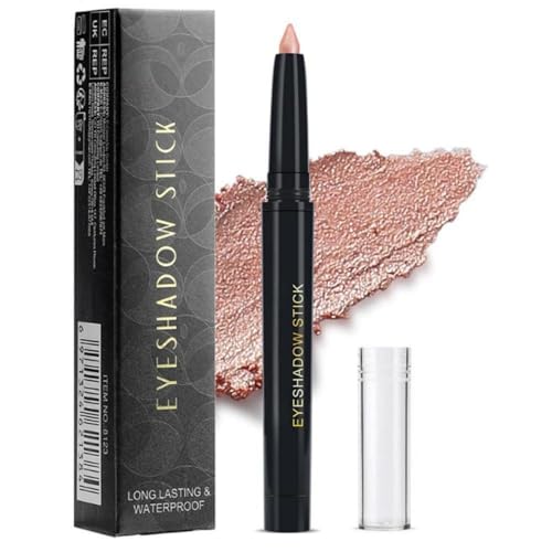Highly Pigmented Eyeshadow Stick – Matte & Shimmer Cream Eye Shadow Pencil – Soft & Blendable Highlighting Eye Brightener Creamy Smudge-Proof Crayon Twist-Up Eyeliner Shadow in One（Rose Gold #02)