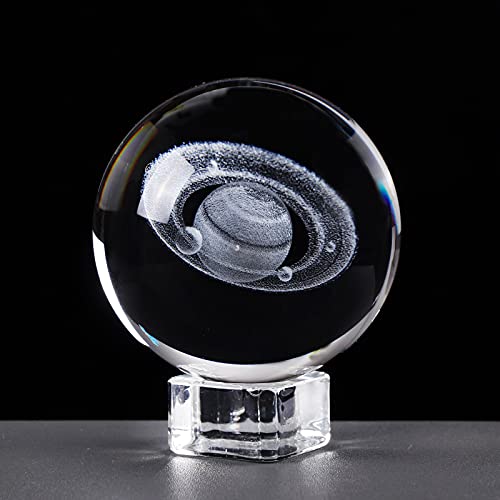 60mm Solar System Crystal Ball with Crystal Base 3D Saturn Laser Engraving Planets Model Gifts for Astronomy Lovers Home Decoration