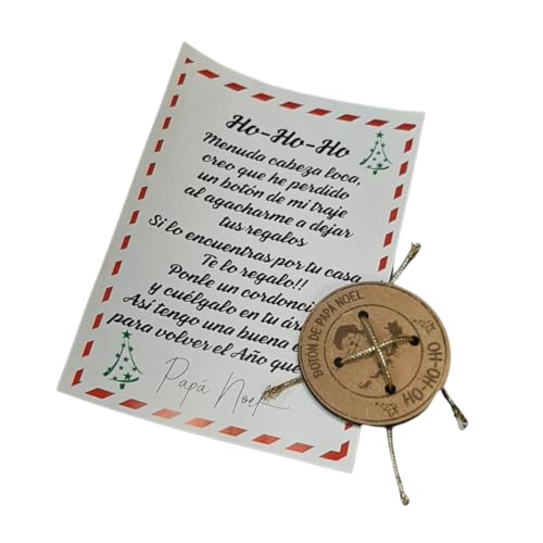 Los Eventos de la Tata. Regalo de Nochebuena para Niños - Botón de Papá Noel (Botón de Papá Noel, Madera Natural)