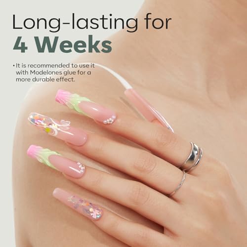 Image of Modelones XXL Square Half Cover Nail Tips, No C Curve 510Pcs Extra Long Extension Tips Pre-Etched Fake Press on Nails Tips Clear Natural Fit Acrylic Gel False Nails for Extension DIY Salon 15Sizes