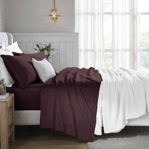 Egyptian Cotton 3-Piece Sheet Set, 650 TC, Twin XL, Plum