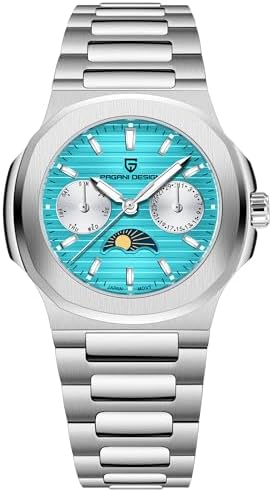 HaiQin Pagani Design Luxury Women's Quartz Watch Multifunctional Chronograph Moon Phase VX3H Movement Full Stainless Steel Waterproof Luminous Elegant Lady Sport Wristwatch