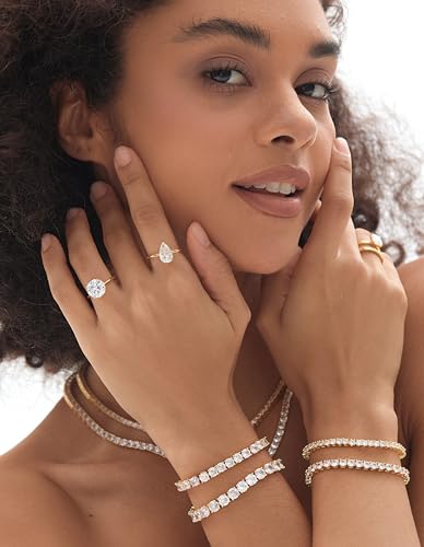 Michooyel 18K Gold Plated Cubic Zirconia Engagement Ring for Women, 2.0ct Pear cut CZ Solitaire Promise Rings 925 Sterling Silver Rings3