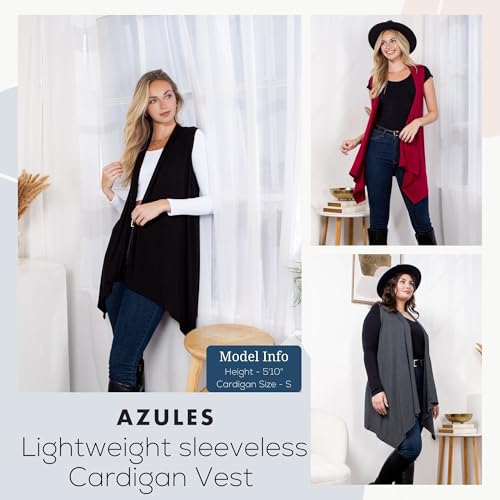 Image of Azules Sleeveless Cardigan for Women, Soft Lightweight Duster Open Front Sleeveless Long Cardigan Vest (3 Pack)
