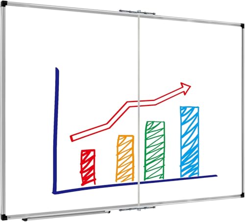 Image of XBoard Magnetic Dry Erase Board 48 x 36 Inch, 4' x 3' Foldable White Board for Wall with Marker Tray, Silver Aluminum Frame Folding Message Presentation Board
