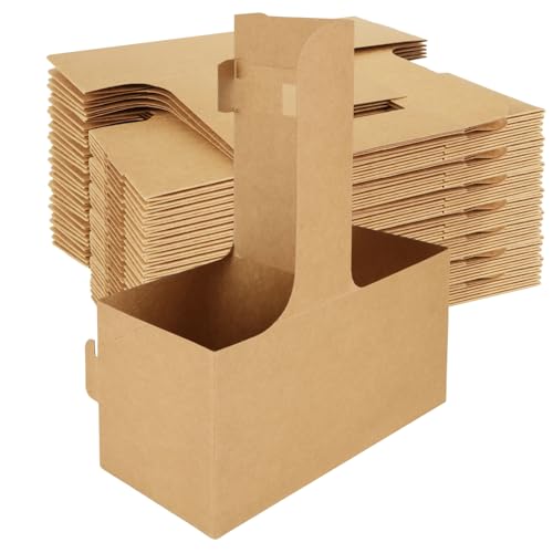 DAJAVE 50 Pack 2 Cup Drink Carrier with Handle, 2 or 4 Cup Carrier Kraft Paperboard Cup Holder for Hot Cold Drinks, Take Out Cup Carriers to Go Coffee Cup Holder for Restaurants Food Delivery