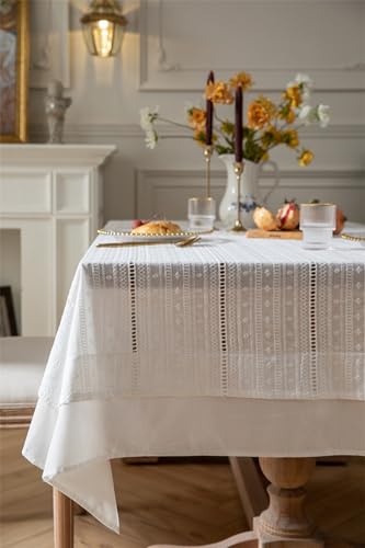 Nappe brodée ajourée blanc coton nappe anti-taches table rectangulaire