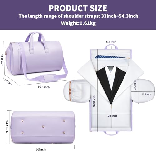 Leather Garment Bag Women, Carry on Garment Bag for Travel Convertible Garment Duffel Bag 2 in 1 Waterproof Foldable Travel Suit Bag Weekender Bag with Shoe Pouch3