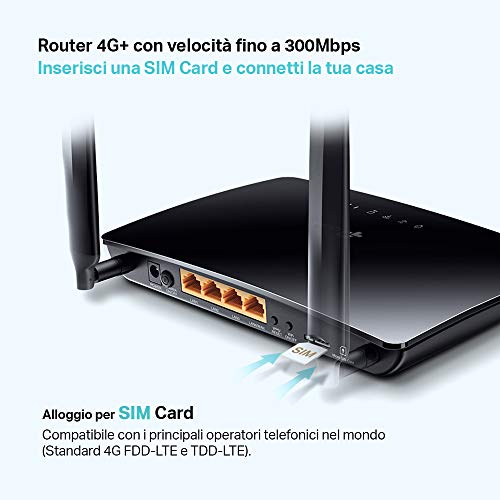 Archer MR600 Router 4G+, Router WiFi con SIM, Cat6 fino a 300 Mbps WiFi AC1200Mbps, 2 Antenne Removibili, 3 Porte LAN e 1 LAN/WAN, OneMesh, Tecnologia MU-MIMO, Plug&Play, Soluzione Qualcomm - Router - Immagine 1