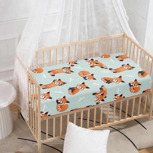 Image of Red Little Raccoon Baby Crib Sheets Fitted Crib Sheets Kid Crib Fitted Sheets Crib Cover Single Pack 28 inchx52 inch for Boys Girls
