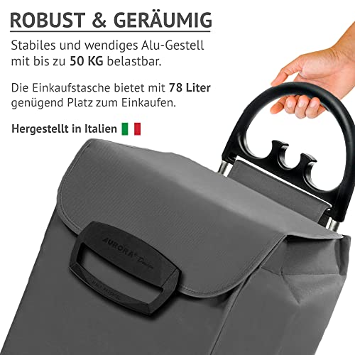 Einkaufstrolley XL Himy Einkaufsroller in grau mit 78L - Trolli Handwagen mit leisen Gummi Rädern bis 50kg inkl… – Bild 4