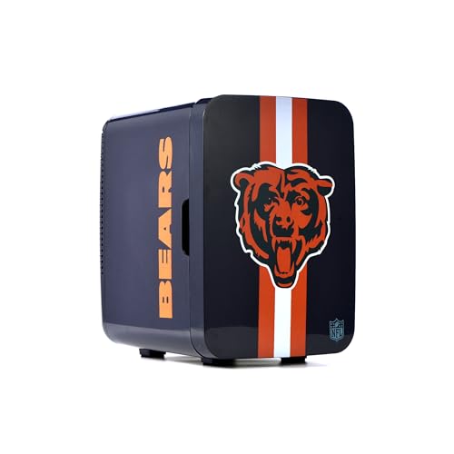 Image of Ukonic NFL Chicago Bears 15-Can Mini Fridge 10L - AC /DC Powered, Official Team Colors & Logo, Portable Cooler for Tailgates, Home, Office, or Car