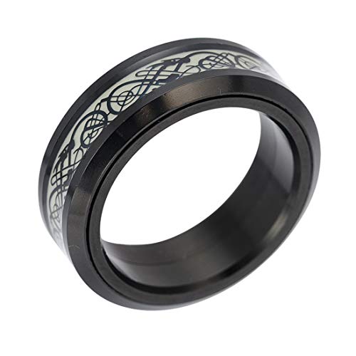 Image of HIJONES Unisex Carbide Fiber Celtic Dragon Spinner Ring Stainless Steel Wedding Spins Band