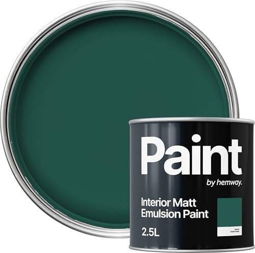 Hemway Forest Green Paint 2.5 L, Indoor Matt Finish, One Coat, Wall Paint, Acrylic & Water-Based Emulsion, Quick Dry & High Coverage for the Kitchen, Bathroom & Bedroom Walls & Ceiling