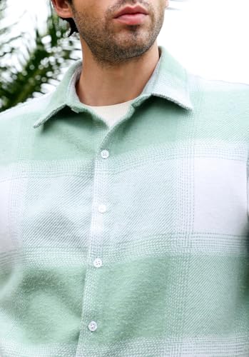 Image of CAHOOT Men's Vignette Checkered Oversized Shirt | Spread Collar, Long Single Button Cuff Sleeves | Button, Straight Hem| Light Pistachio:Cream White