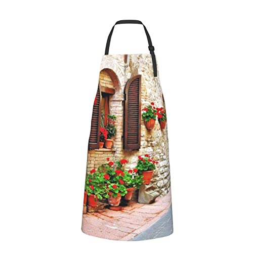 Tablier imprimé vert réglable durable Rural Street avec poches pour homme et femme