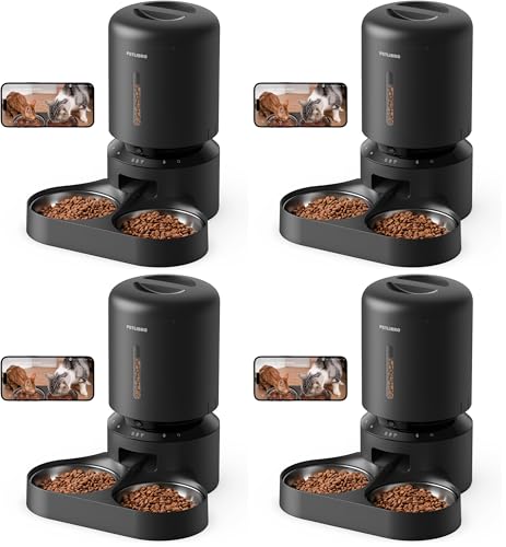 Image of PETLIBRO Automatic Cat Feeder with Camera for Two Cats,1080P HD Video with Night Vision,5G WiFi Pet Feeder-with 2-Way Audio for Cat&Dog,Low Food&Motion-&Sound Alerts,Dual Tray,Black 5L,(Pack of 4)