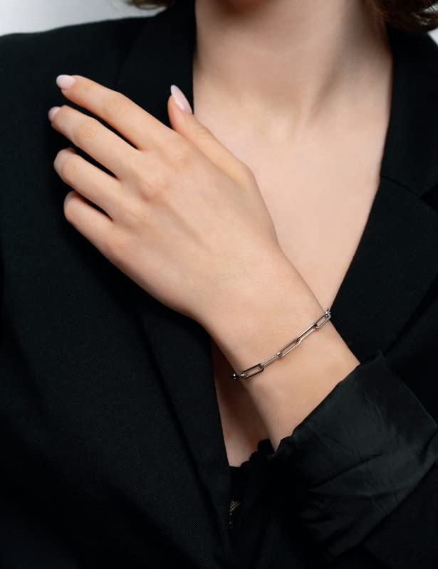 925 Sterling Silver Paperclip Bracelets 3/4/5mm Silver/Gold Bracelets for Women Paperclip Chain Bracelet for Men 6.5-9 Inches2