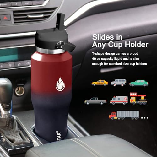 Image of SENDESTAR 40oz Water Bottle Wide Mouth Stainless Steel Vacuum Insulated Double Wall with 2 Straw Lids Fit in Any Car Cup Holder