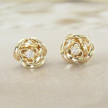 Amazon | K18ゴールド 天然 ダイヤモンド ピアス 薔薇 ローズ