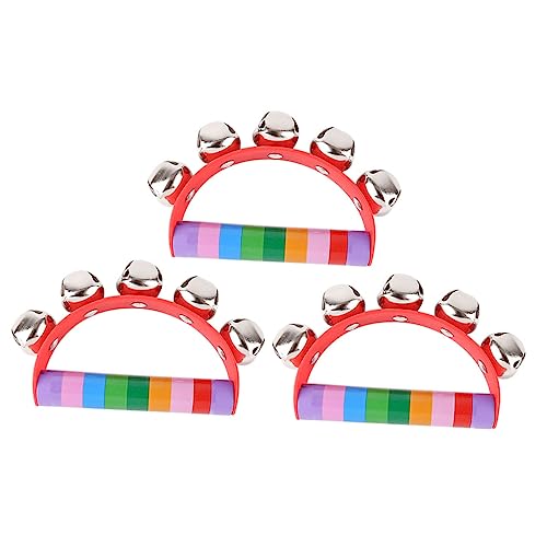 ADOCARN 3個 ハンドベル ガラガラ太鼓 シェーカーベル ハンドジングルベル ハンドヘルド楽器 ガラガラシェーカーのおもちゃ 幼児ガラガラのおもちゃ 木製のベビーガラガラのおもちゃ