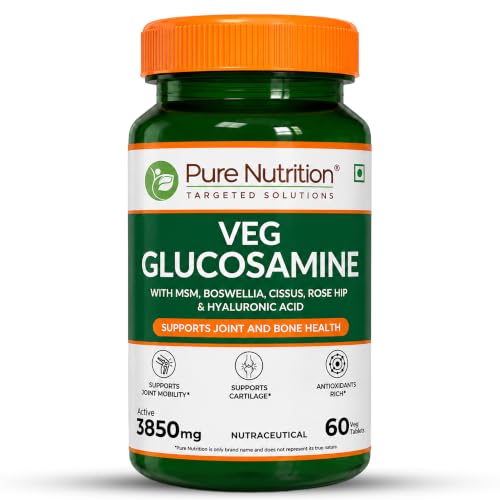 Image of Pure Nutrition Glucosamine Tablets For Joint Support Supplement with Boswellia & Glucosamines Chondroitin MSM | Glucosamine Tablets for Joints Cartilage Support & Muscle Health | Joint Pain Tablet | Enhances Bone & Muscle Strength - 60 Veg Tablet