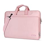 MOSISO 360 Protective Laptop Shoulder Bag Compatible with MacBook Pro 16 inch A2141/Pro Retina A1398, 15-15.6 inch Notebook, Matching Color Handbag Briefcase Sleeve Case with Trolley Belt, Pink