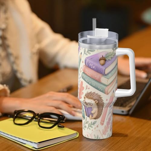 Botella de agua de 40 oz aislada contra derrames, taza térmica reutilizable con asa para coche 8