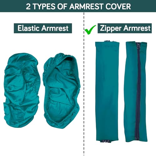 Image of HOKIPO 'SereneSolids' 140 GSM Armrest Covers for Office Chair (Zipper Style), 1 Pair, Teal (AR-5934-TEAL)