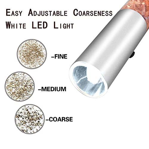 Usb Rechargeable Electric Gravity Salt And Pepper Grinder Set With Adjustable Coarseness Automatic Pepper And Salt Mill With White Led Light,One Hand Operated,Brushed Stainless Steel By Chew Fun #TOP2