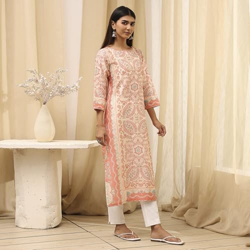 Image of BIBA Women Cotton Straight Fit Straight Printed Kurta