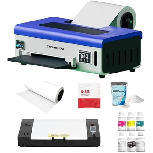 PUNEHOD DTF Printer A4 L800 with Roll Feeder, DTF Transfer Printing Machine with White Ink Circulation System, DIY Print for Dark and Light T-Shirts(A4 Printer+Oven)
