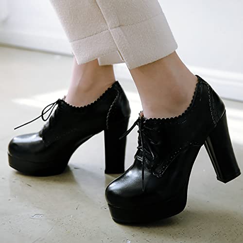Uniquelly Womens High Platform Ankle Boots Block Heel Booties Round Toe Lace Up Pumps Elegant Dress Shoes3