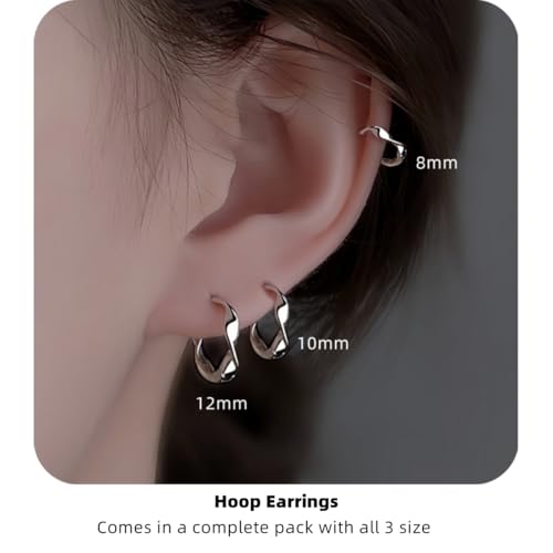 3 Pairs 14K Gold Twisted Hoop Earrings Set for Women Small Huggie Cartilage Piercing Hypoallergenic Earring Gifts for Her3
