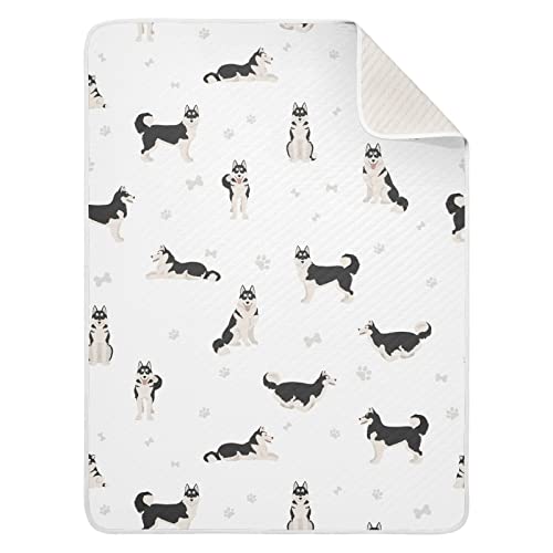 Image of Husky Black Cotton Swaddle Blanket for Infants, Lightweight Soft Receiving Blanket for Crib, Stroller, Nursery - 30X40 in