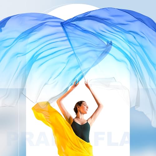 Image of Jecery 2 Pack Praise Dance Worship Flags, 35''x 55'', White Blue Navy Blue