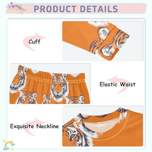 Pajama Sets Long Sleeve Tiger Faces on Orange Soft Comfy Sleepwear 2 Piece PJS 3-8T4