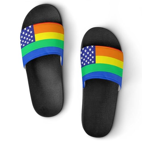 Gay Rainbow Pride LGBTQ Star U.S. House Sandals Non-Slip Bathroom Slippers Beach Summer Shoes for Men Women