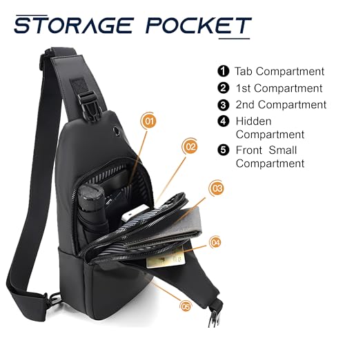 Image of REDHORNS Waterproof Crossbody Chest Bag for Men and Women Fashion Sling Bag With Adjustable Shoulder Strap, Multipurpose Cross Body Backpack with 4 Pockets, USB Charging Port and Earphone Hole