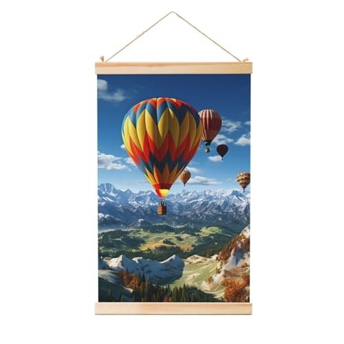 Affiche montgolfière en bois suspendue salon et chambre 91x61 cm