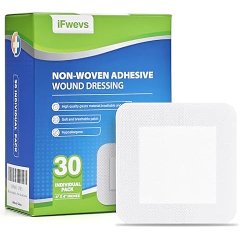 30 Count Bordered Gauze Island Dressing - 4" x 4" Sterile Individually Wrapped Gauze Pads Highly Absorbent, Non-Woven Backing -Breathable Wound Dressing for First Aid（2x2 Non-Stick Pad in Center） Cover